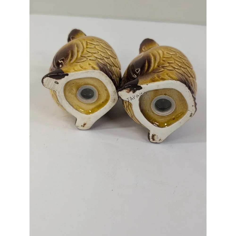 Vintage Brown Ceramic Owl Salt & Pepper Shakers 3